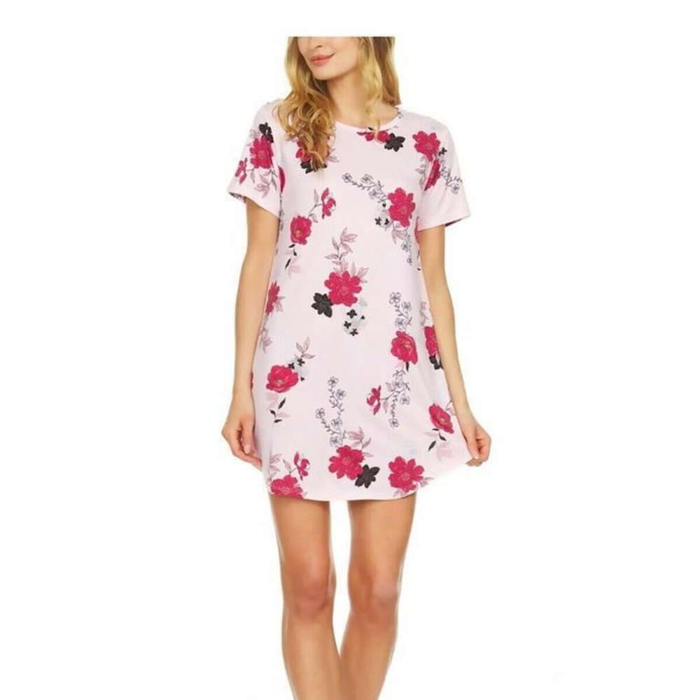 FLORA Ladies Everyday Sleepshirt Nightgown, Pink Floral, Size: L